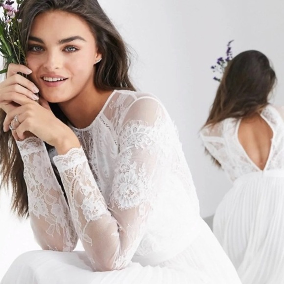 Coastal Cottage Western Coquette Lace keyhole back long sleeve Pleated Fit Flare - Picture 2 of 7